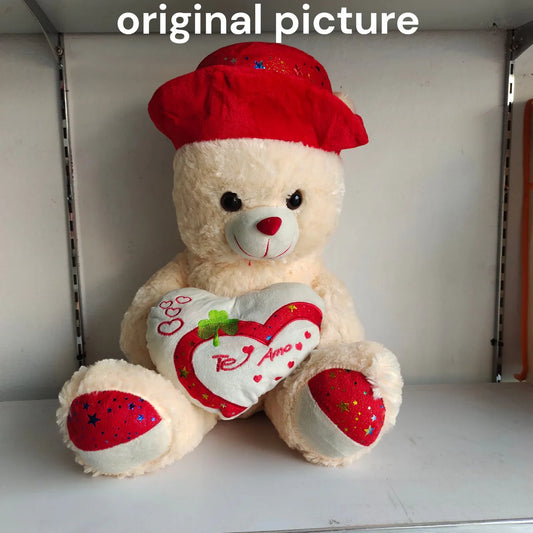 Cute Pink and Stuffy Teddy Bear with Bow & Double Heart Cushion - Lahore Toy Box