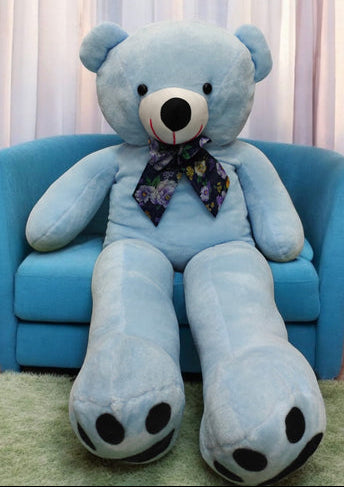 Sky Blue 3.5ft Giant Teddy Bear with Paw Prints & Bow Tie