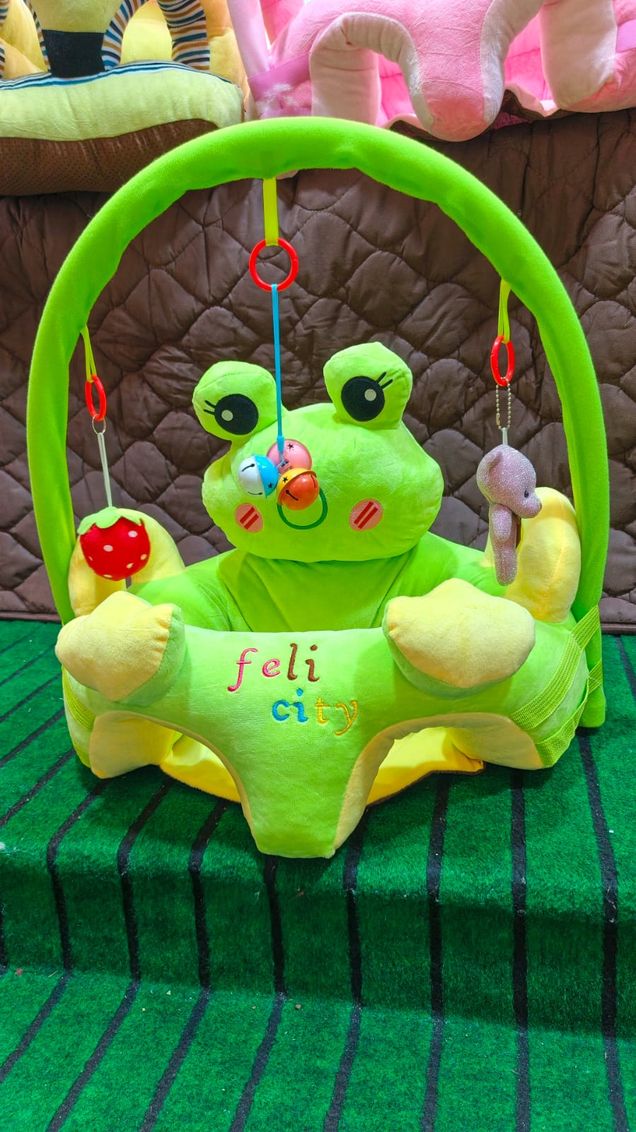 Baby Bear Seat With Toys - Green Baby Floor Seat