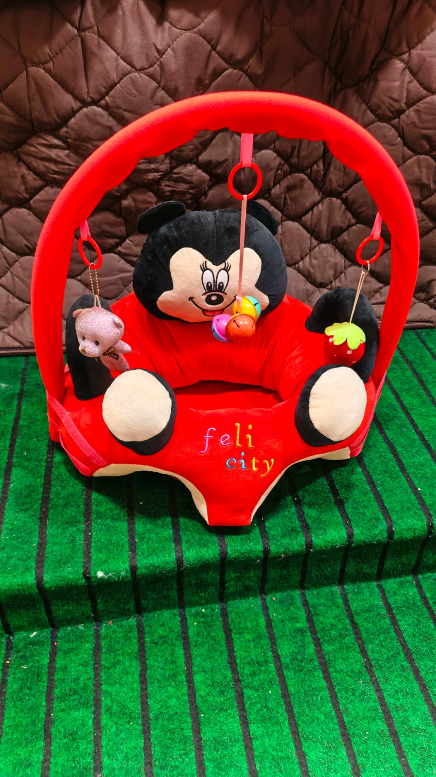 Baby Cartoon Seat With Toys - Red Baby Floor Seat - Lahore Toy Box
