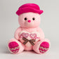 Cute Pink and Stuffy Teddy Bear with Bow & Double Heart Cushion