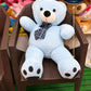 A light blue plush teddy bear with a plaid bow tie - Lahore Toy Box