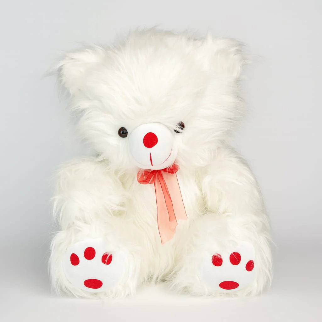 Large White Teddy Bear with Red Bow – Imported Soft Plush Toy
