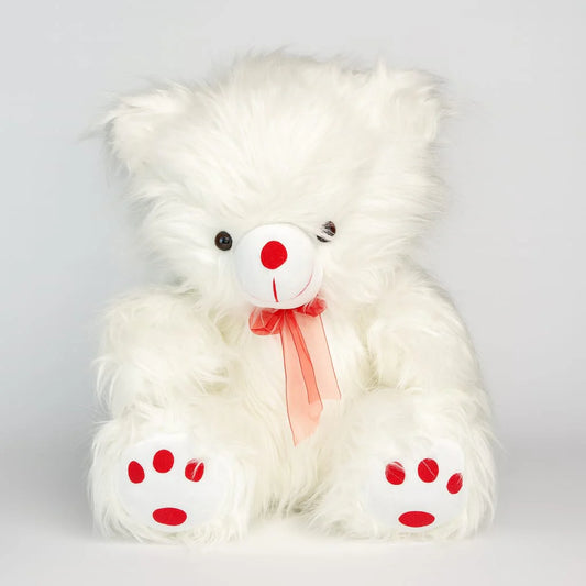 Large White Teddy Bear with Red Bow – Imported Soft Plush Toy