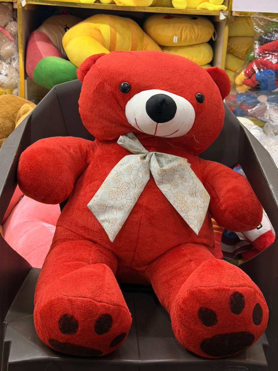 2.5ft Red Teddy Bear With Floral Bow for Kids