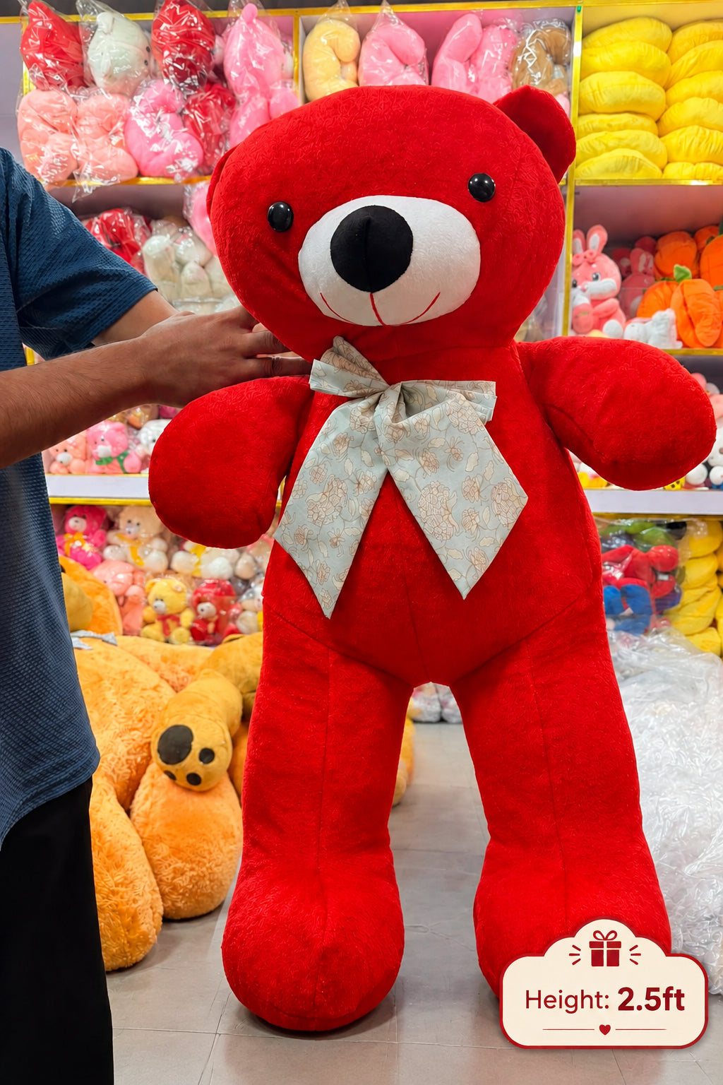 2.5ft Red Teddy Bear With Floral Bow for Kids