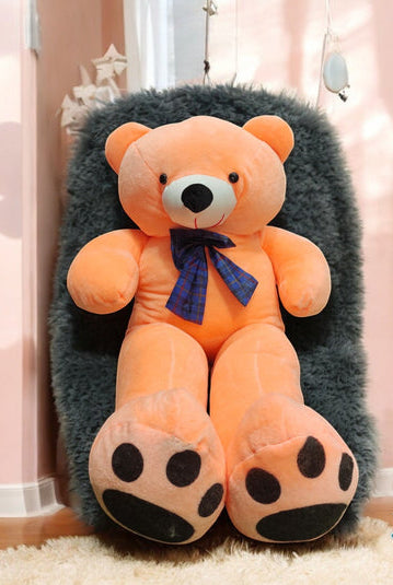 Adorable 3.5ft Orange Teddy Bear – Plush Toy with Paw Prints & Stylish Bow Tie