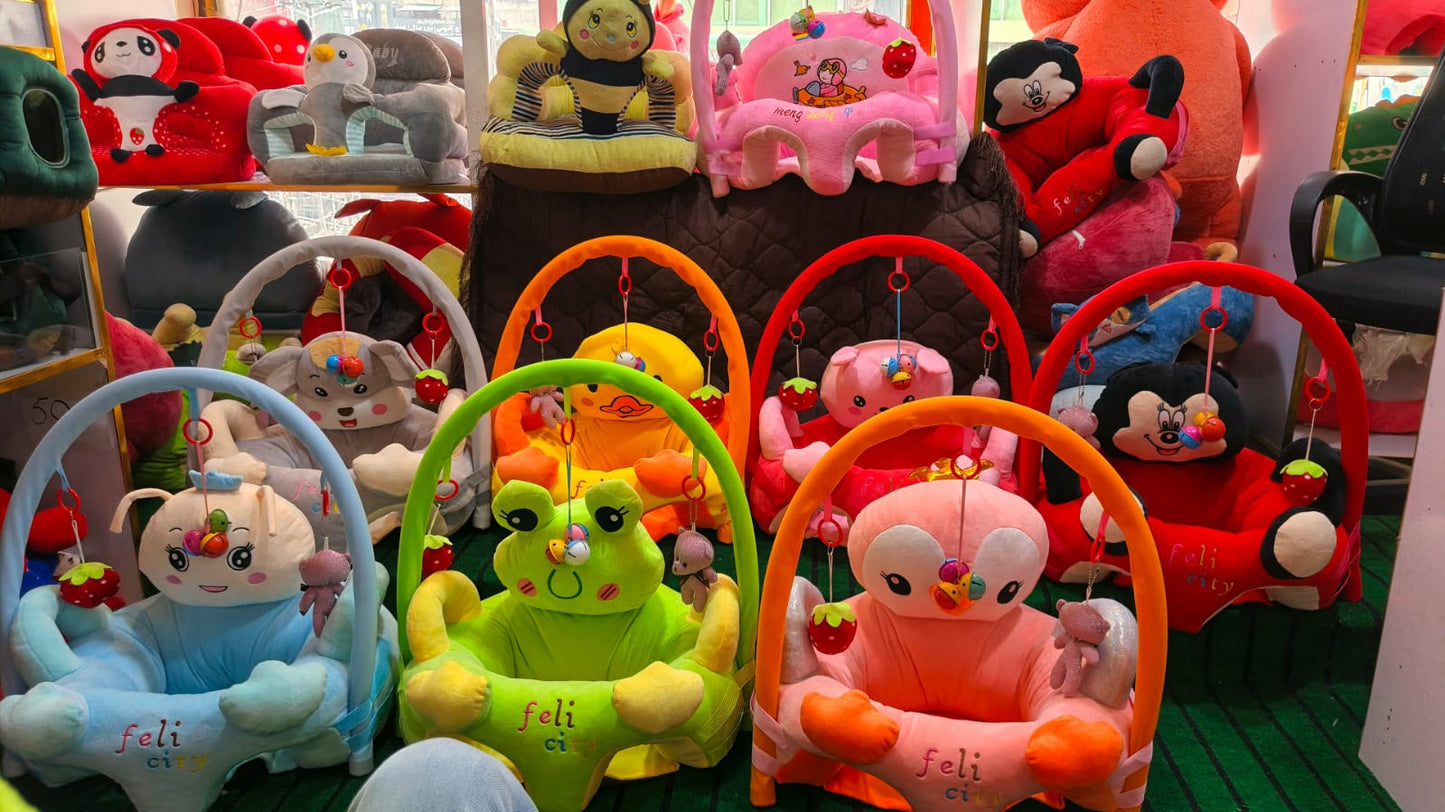 Baby Cartoon Seat With Toys - Red Baby Floor Seat - Lahore Toy Box