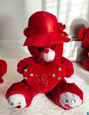 Large Size Adorable Soft And Charming Plush Red Teddy Bear with Heart Design and Hat - Lahore Toy Box